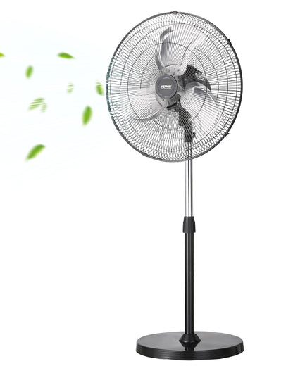 VEVOR Industrial Pedestal Fan, 20 Inch 90-Degree Oscillating Fan, Height Adjustable Standing Fans with 3 Adjustable Speeds, High Power Floor Fans for Warehouse,Garage,Commercial, Black