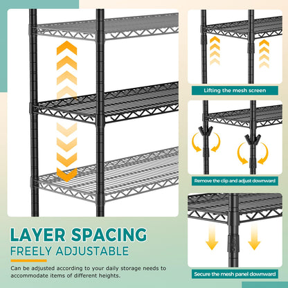 SINGAYE 4 Shelves Adjustable Shelf Heavy Duty Shelves 1400LBS Wire Storage Shelving Metal Organizer Wire Rack Black 18" D X 46" W X 59" H