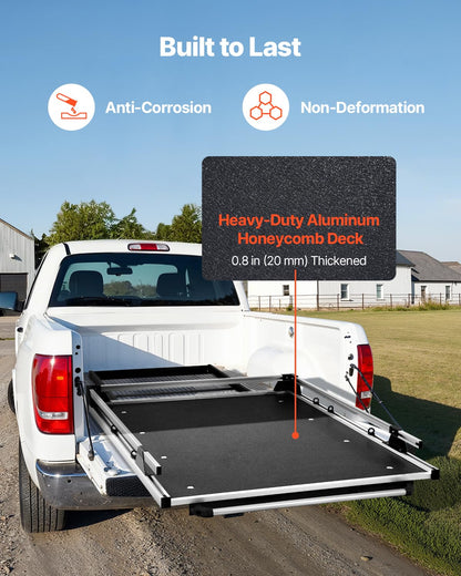 VEVOR Sliding Truck Bed Organizer, 63 x 47-Inch Heavy Duty Truck Bed Storage Drawer with 1000 lbs Capacity, Features 6 Movable Rings for Securing, 2-Postion Slide Out Tray for Pickup Trucks, Black