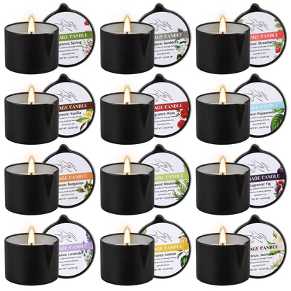 12pcs Massage Oil Candle,Moisturising Natural Soybeans Gift Sets,1oz Low Temperature Body Oil Scented Candles for Home Spa & Relaxation