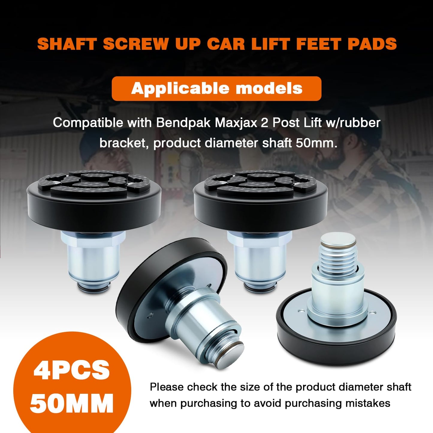 atsuch 50mm 4pcs Shaft Screw Up Car Lift Feet Pads Compatible with Bendpak Maxjax 2 Post Lift w/Rubber Bracket, 4-9 cm Heightened Car Lifts Bridge Jack Car Heightening Feet Tray (50mm 4pcs)