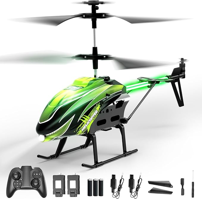 Dwi Dowellin RC Helicopter Remote Control Helicopter Toy for Kids with 26 Mins Flight(2 Batteries) 8 Light ModesEasy Control for Boys Girls Age 8-12(Green)