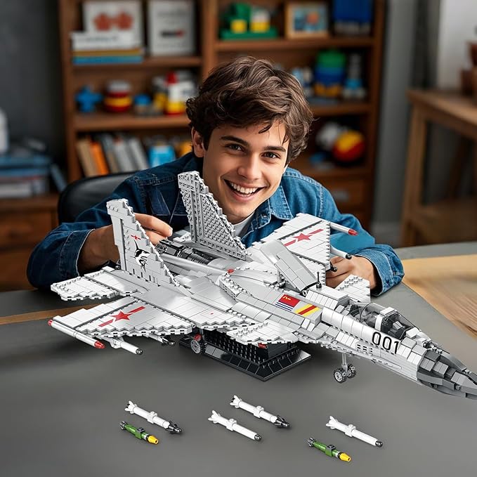 Reobrix J-15 Fighter Jet Building Sets for Adults Military Flying Shark Fighter Display Model 33023 Technical Military Plane Collectible Set Toys Gifts for Aviation Fans Boys Girls 14+ (1999 PCS)