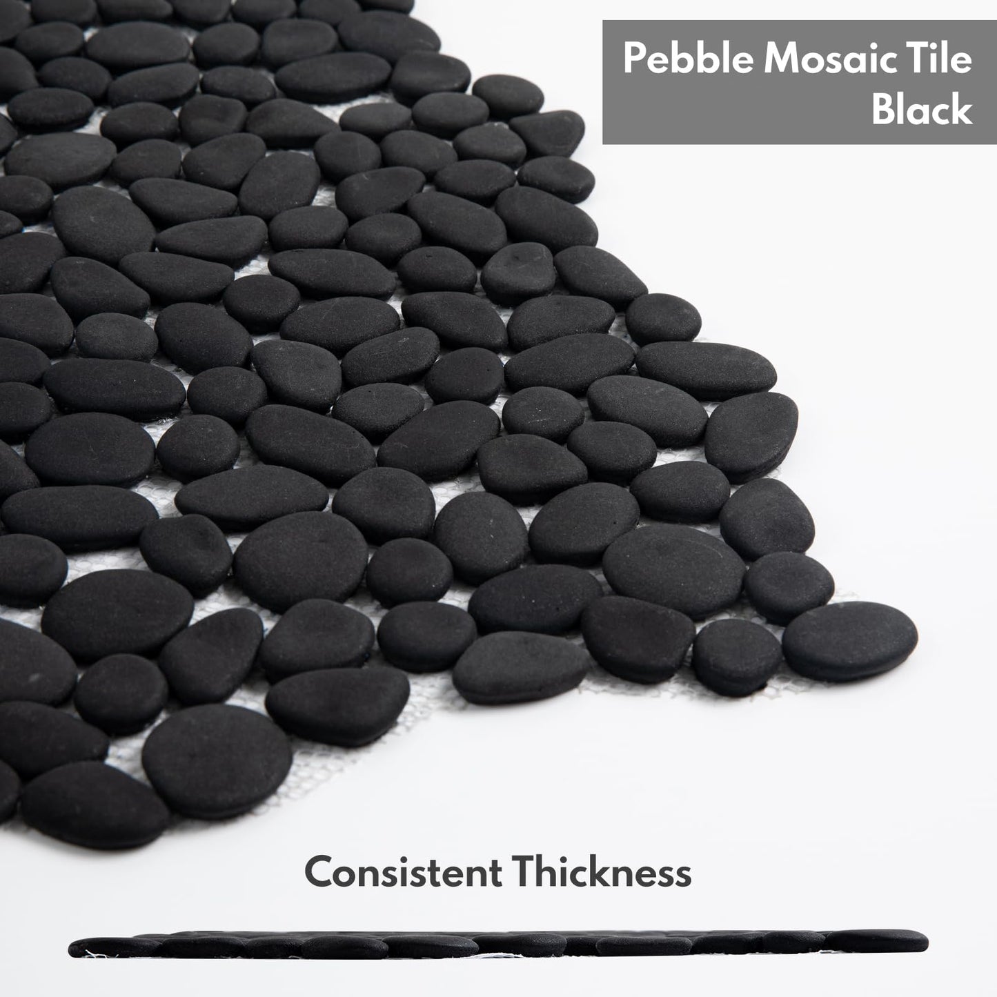 Lovdeco Pebble Tile Shower Floor, Mosaic Pebble Backsplash for Wall, Stone Tiles for Bathroom and Outdoor Garden, 5 Sheets, Black