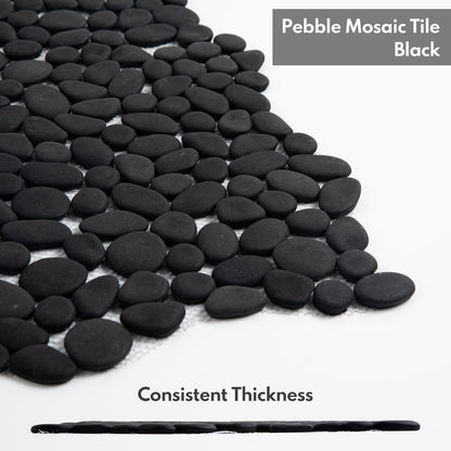 Lovdeco Pebble Tile Shower Floor, Mosaic Pebble Backsplash for Wall, Stone Tiles for Bathroom and Outdoor Garden, 5 Sheets, Black