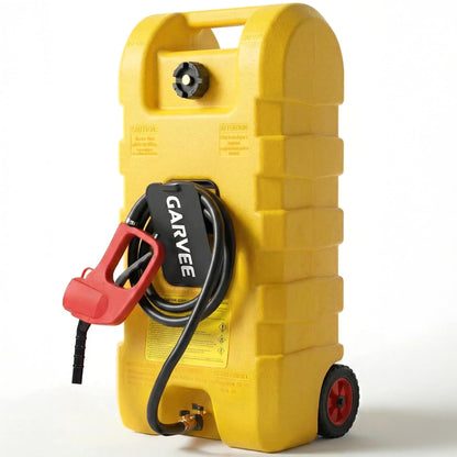 Garvee Heavy Duty 15 Gallon Gas Can Yellow, Fuel Caddy with Manual Fuel Transfer Pump, Portable Fuel Tank on Wheels with 10 ft Hose for Lawn Mowers, Cars, Boats, UTVs, Home and Farm Use