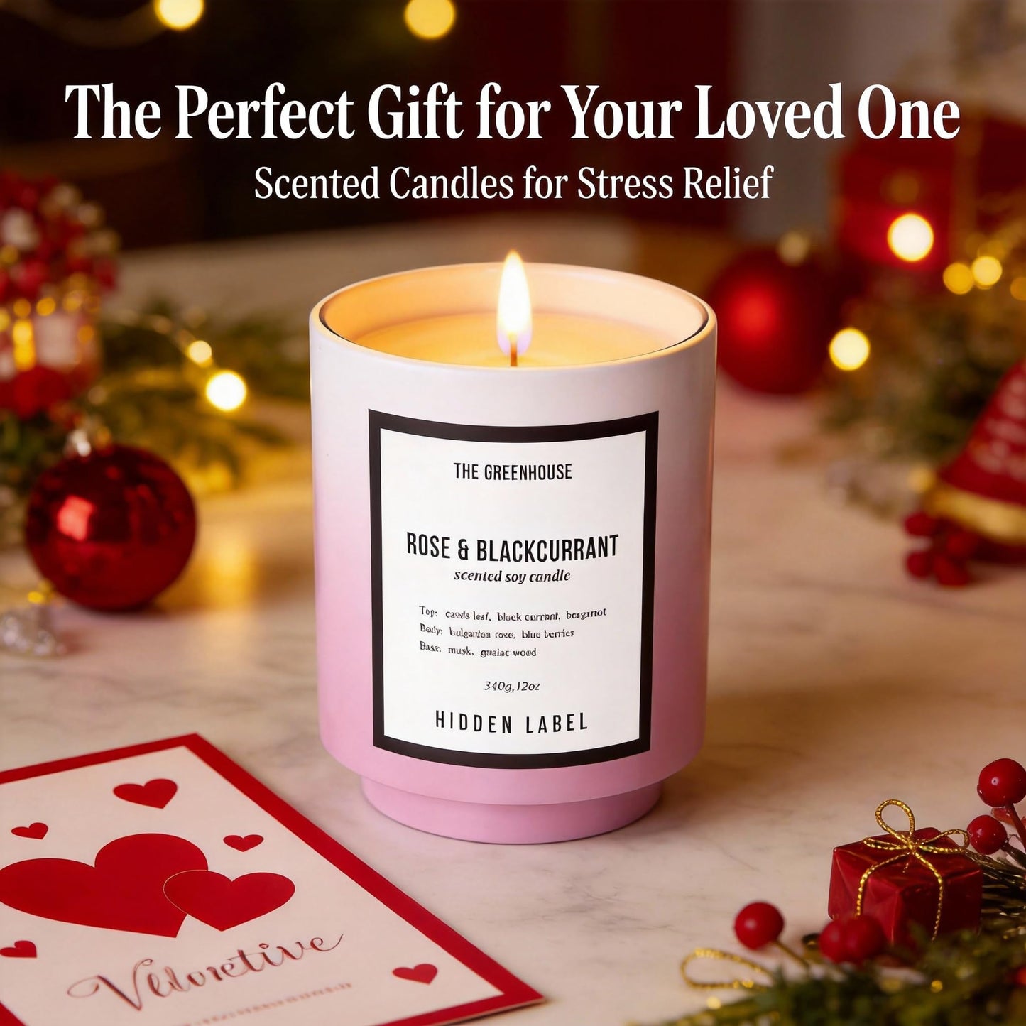 Rose Blackcurrant Candle, 12oz Natural Soy Wax Non Toxic Scented Candle 75 Hours, Bulgarian Rose & Cassis Essential Oil Aromatherapy Candle, Long Lasting Jar Candle Gift for Women