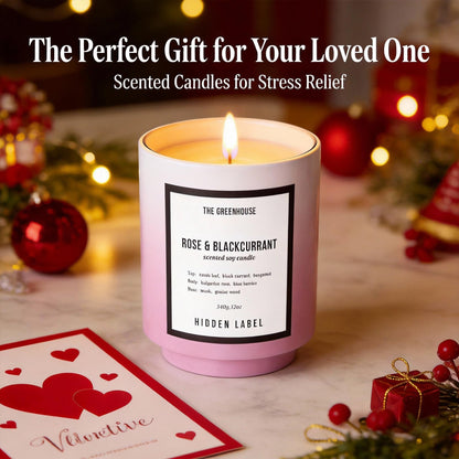 Rose Blackcurrant Candle, 12oz Natural Soy Wax Non Toxic Scented Candle 75 Hours, Bulgarian Rose & Cassis Essential Oil Aromatherapy Candle, Long Lasting Jar Candle Gift for Women