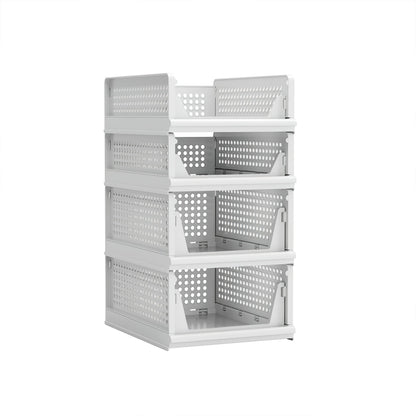 Proarea 4 Pack Stackable Plastic Storage Basket Closet Organizer Bin Foldable Clothes Organizer Storage Drawer Shelf Container for Living Room Bathroom Kitchen Office (2L+2S)