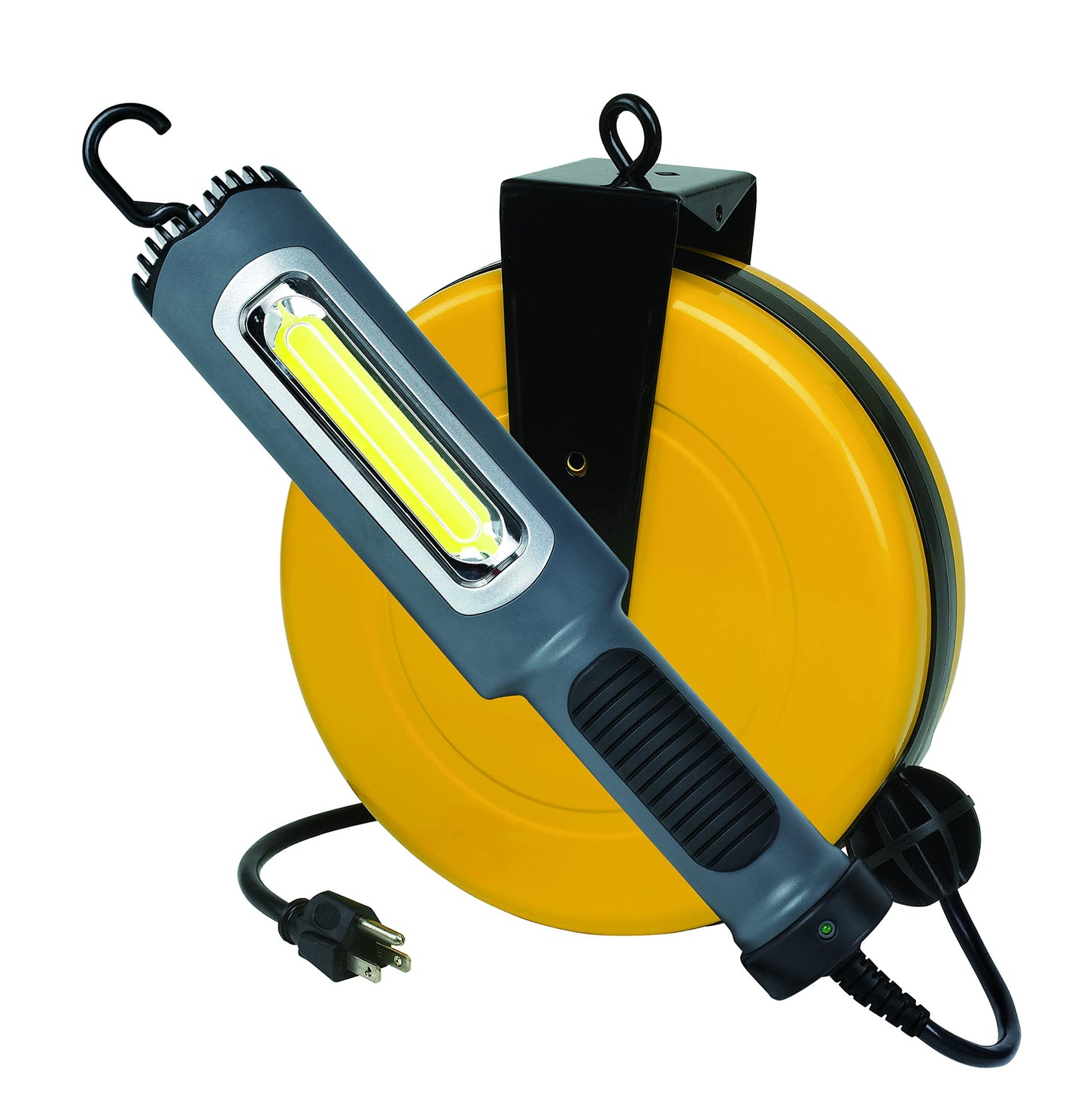 ProReel Professional Grade Retractable Cord Reel with LED Work Light, 50' 18/2 SJT, 1000 Lumen, Yellow