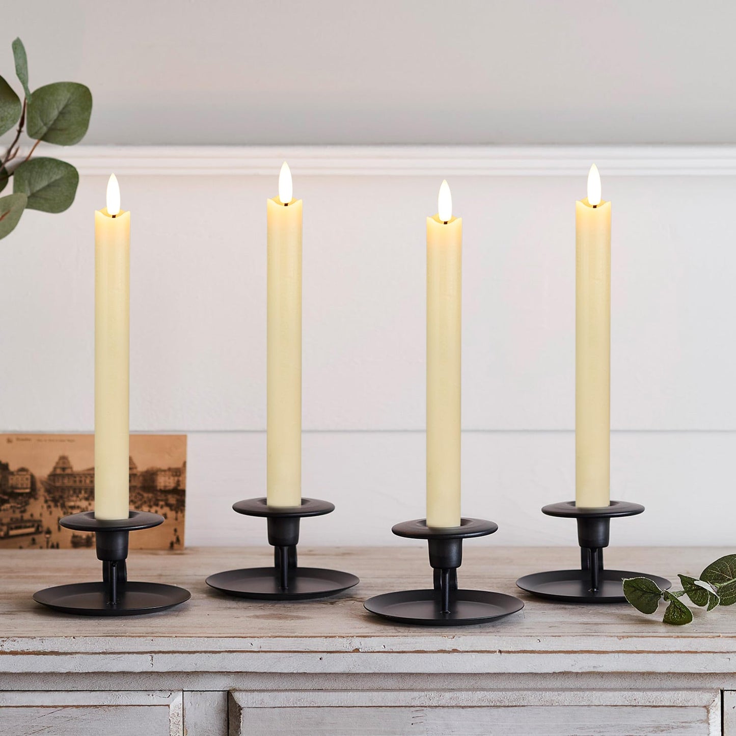JOIONE Flameless Taper Candles with Remote, 6Pack Real Wax Battery Operated Taper Candles Flickering Flame, Warm Light Electric Fake LED Candles for Wedding & Mother's Day-Ivory