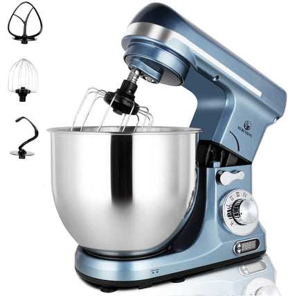 MURENKING Professional Stand Mixer, 6-Qt with Timer, MK37 500W 6-Speed Tilt-Head Food Electric Mixer Kitchen Machine,Plastic (Silver Blue)