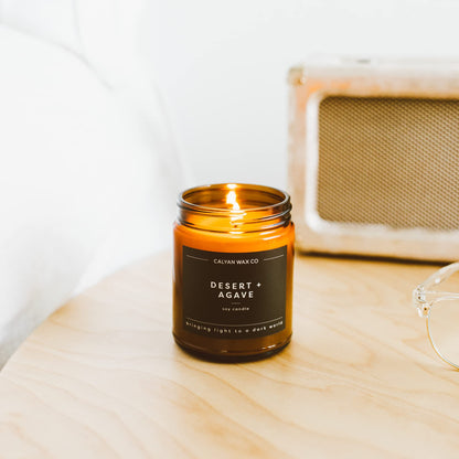 Calyan Wax Co. Desert & Agave Scented Candle - 57 Hour Burn - Luxury Clean Soy Wax Candles - Long Lasting Amber Glass Jar Candle for Home - 7.2oz