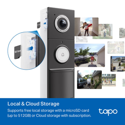 TP-Link Tapo Smart Video Doorbell Camera with Chime, Battery or Wired, 2K QHD Color Night Vison, No Monthly Fee, 180° Ultra-Wide Head-to-Toe View, Ring Call, Free AI Detection, Local Storage (D225)