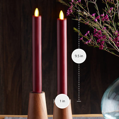 Luminara - Flameless Battery Operated Taper Candle - Red - Pack of 2-1x9.75 - LED Flickering Flame - Realistic Safe for Home Kids and Pets