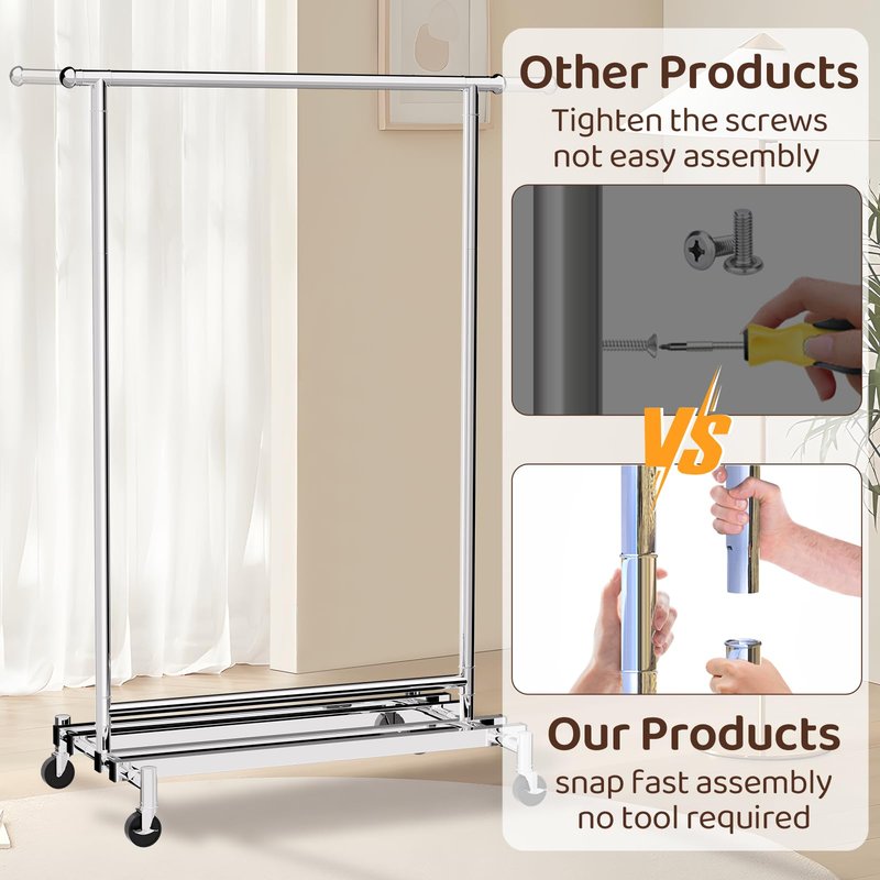mahumahu Clothes Rack, 480LBS Clothing Rack with Wheels & Shelf, Rolling Racks for Hanging Clothes Portable Adjustable Garment Racks