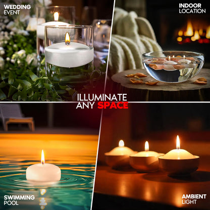 Candle Charisma White Floating Candles 3 Inch (Set of 24) – 8-Hour Dripless, Smokeless Burn with Natural Flickering Flame – Perfect for Weddings, Centerpieces, Pool Nights & Special Events