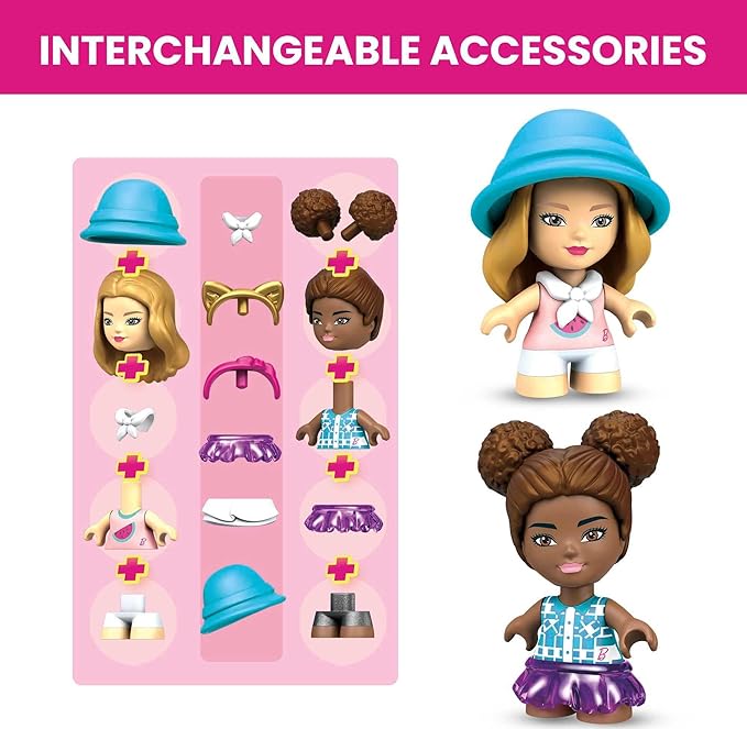 MEGA Construx Barbie Kids Building Toy Set Adventure DreamCamper with 123 Pieces 2 Micro-Dolls Furniture and Accessories Pink Ages 5+ Years