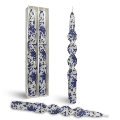 Flowers Printed Taper Candle - Baleagcdl White with Blue Star Flower Candlesticks 10 Inch Drip Handmade Long Tapered Candles for Home Holiday Decor Wedding Gifts - Set of 2