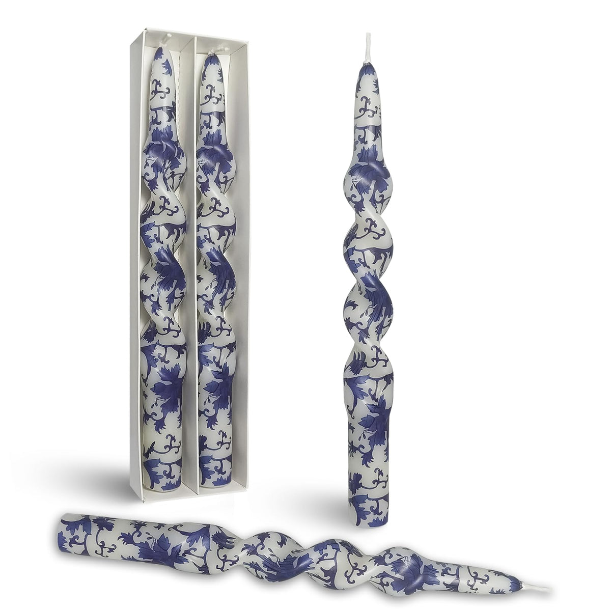 Blue and White Porcelain Taper Candle Handmade Unscented Candlesticks 5 Inch Short Printed Candle Smokelss Candle Sticks for Decor & Gifts Set of 4