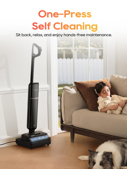 DREAME Aero Wet Dry Vacuum Cleaner, All-in-ONE Vacuum Mop for Wet & Dry Messes, 0 Hair Residue Great for Pet Owners, One-Press Self-Clean, 180° Lie Flat, 35mins Runtime for Hard Floor Cleaning