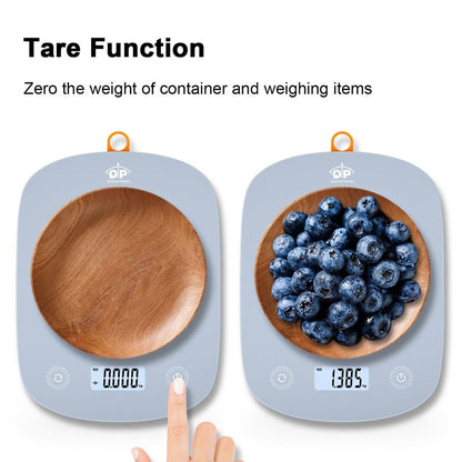 QP Digital Food Scale, 11lb Digital Kitchen Scale, 1g High Accuracy Meat Scale, 6 Units, Cooking Scale with Hook, Ultra Slim Kitchen Weight Scale, Touch Control, Tare Function, Auto Off, LCD Display