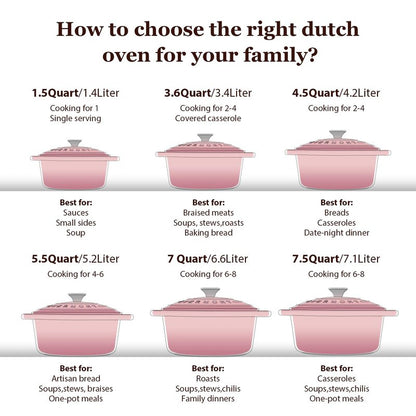 Overmont Enameled Cast Iron Dutch Oven - 4.5QT Pot with Lid Cookbook & Cotton Potholders - Heavy-Duty Cookware for Braising, Stews, Roasting, Sourdough Baking pink