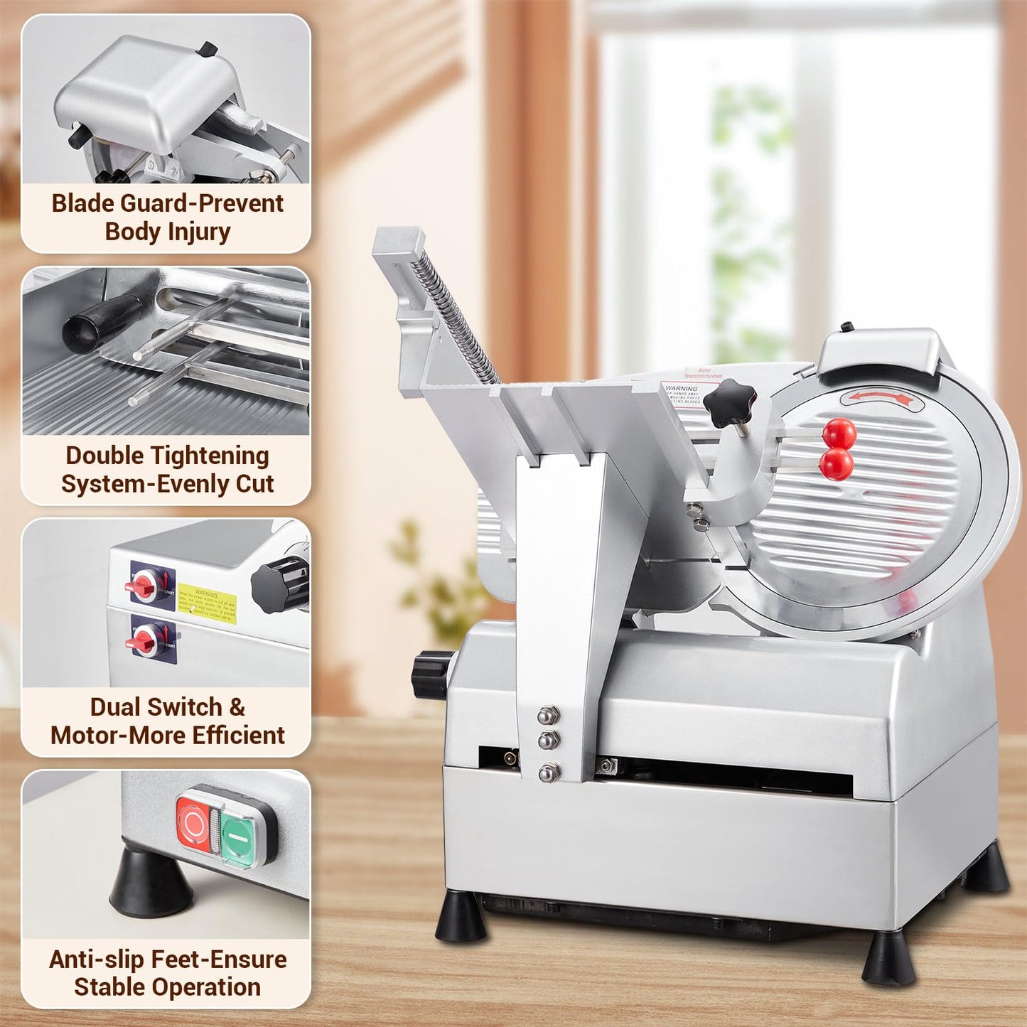 Automatic Electric Meat Slicer, 12 in Non-sticky Stainless Blade, Electric Frozen & Deli Meat Cheese Ham Food Slicer with Sharpening Stone, Adjustable Slice Thickness, for Home & Commercial Use, 850W