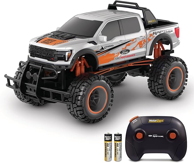 Ford F150 Raptor R 2WD Remote Control Truck with Working Lights and Sounds. Officially Licensed 1:10 Scale RC Toy 2.4GHz Remote Batteries Included USB Charge - White - Great Gift
