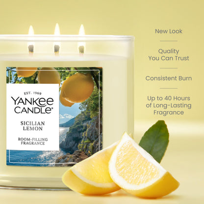 Yankee Candle Sicilian Lemon, Scented Candle, 14.5oz 3-Wick Candle Jar with up to 40 Hours Burn Time