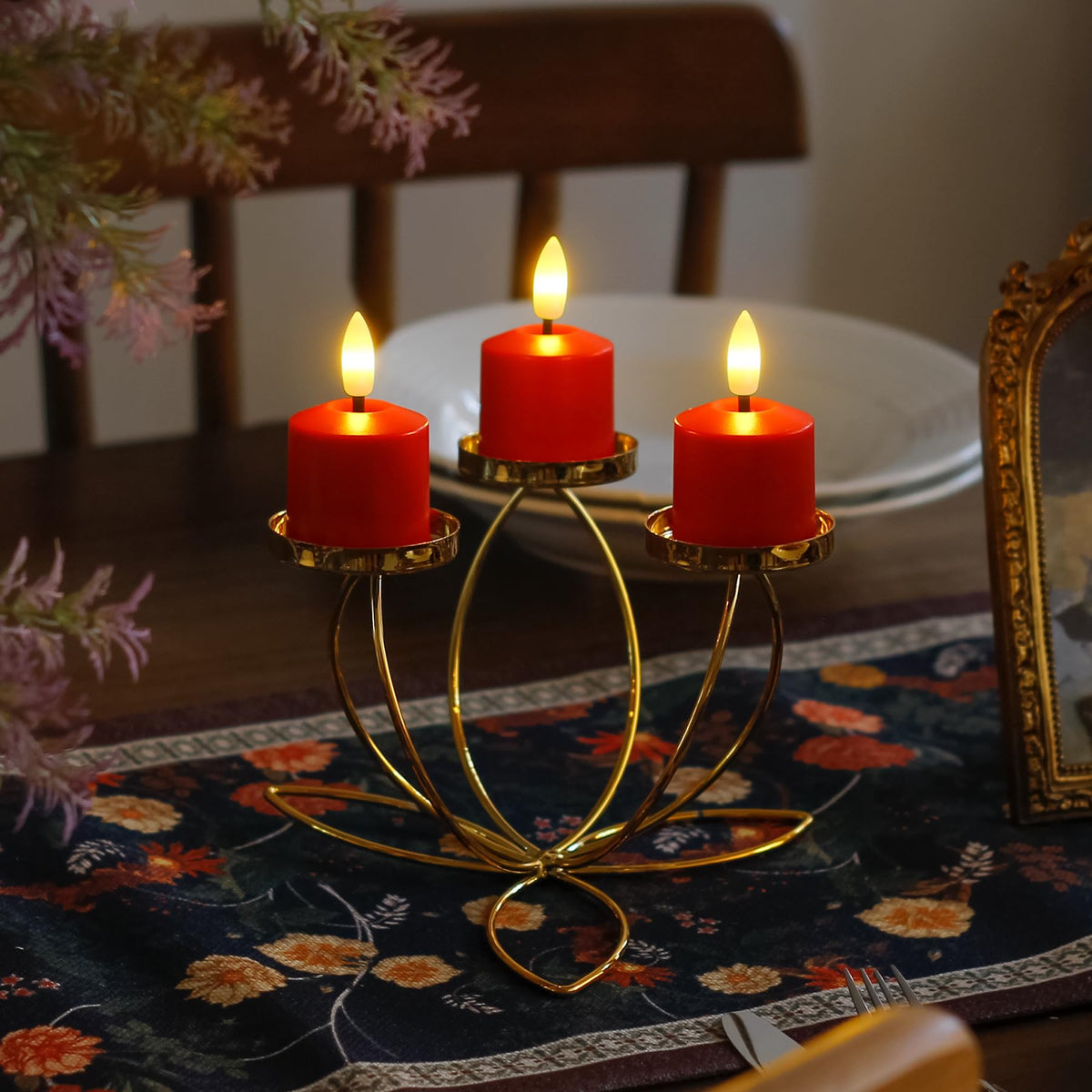 Mavandes Small Flickering Tea Light Flameless Candles with Battery and Remote,1.5" x2.5" Red LED 2/4/6/8H Timer Votive Battery Operated Pillar Plastic Long Lasting 6pcs Tealight Candles