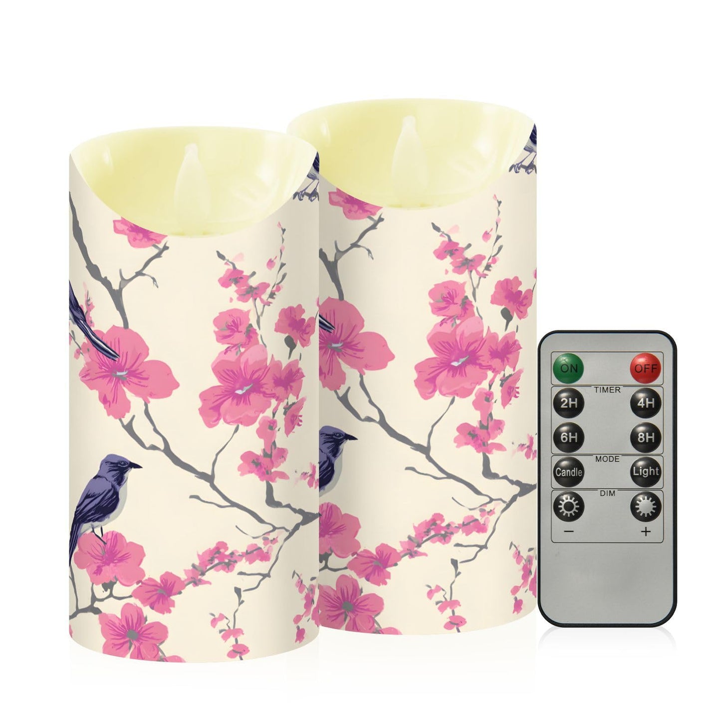 ALAZA Bird Pink Flower Flameless Candles with Remote Timer,LED Flickering Battery Operated Electric Pillar Tea Light Candles for Wedding Table Christmas Decorations 3" x3.9"