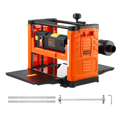VEVOR Thickness Planer, Two-Blade, 13-Inch Width Worktable Power Benchtop Planer, 1800W 23500 RPM Powerful Motor, Dual Rollers, Over Protection, Single Speed Woodworking, for Hard & Soft Wood Material