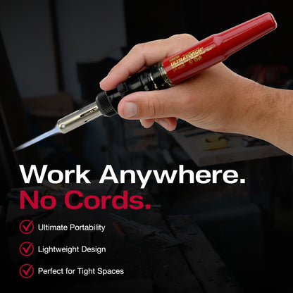 Master Appliance Ultratorch UT-100SiK Butane Powered Cordless Soldering Iron, Flameless Heat Tool for Wire Connectors and Pinpoint Butane Torch, 3 in 1 Tool with Metal Case - USA Company