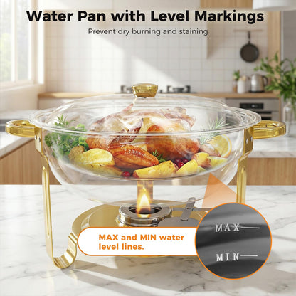 Chafing Dishes for Buffet 4 Pack, 5QT Round Stainless Steel Chafing Dish Set Food Pan with Lid, Buffet Warmers Sets for Home, Gatherings, Birthday, Parties, Church Events,Catering Events