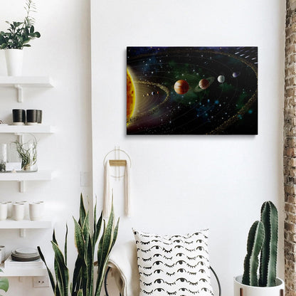 Framed Cool Space Theme Galaxy Astronomy Canvas Wall Art Universe Solar System Poster Planets Decor For Kids Living Room Bedroom Home Office Artwork Gift Ready To Hang(12x16 Inches)