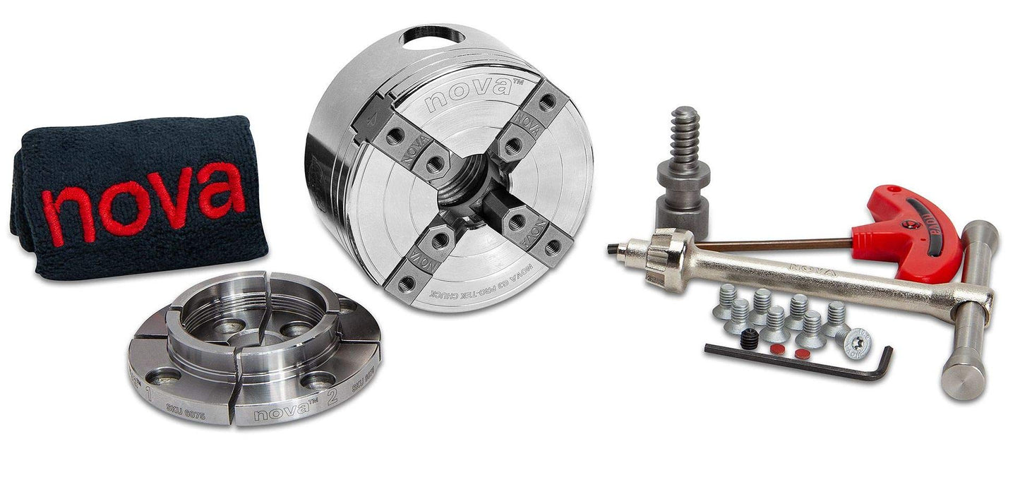 NOVA 48291 PREMIER PRO-TEK G3 Wood Lathe Chuck with 2" PRO-TEK Jaws, Woodworm screw, & Dlx. Storage Box, Direct Thread Version 1"x 8 TPI Only (Does Not Use Inserts)