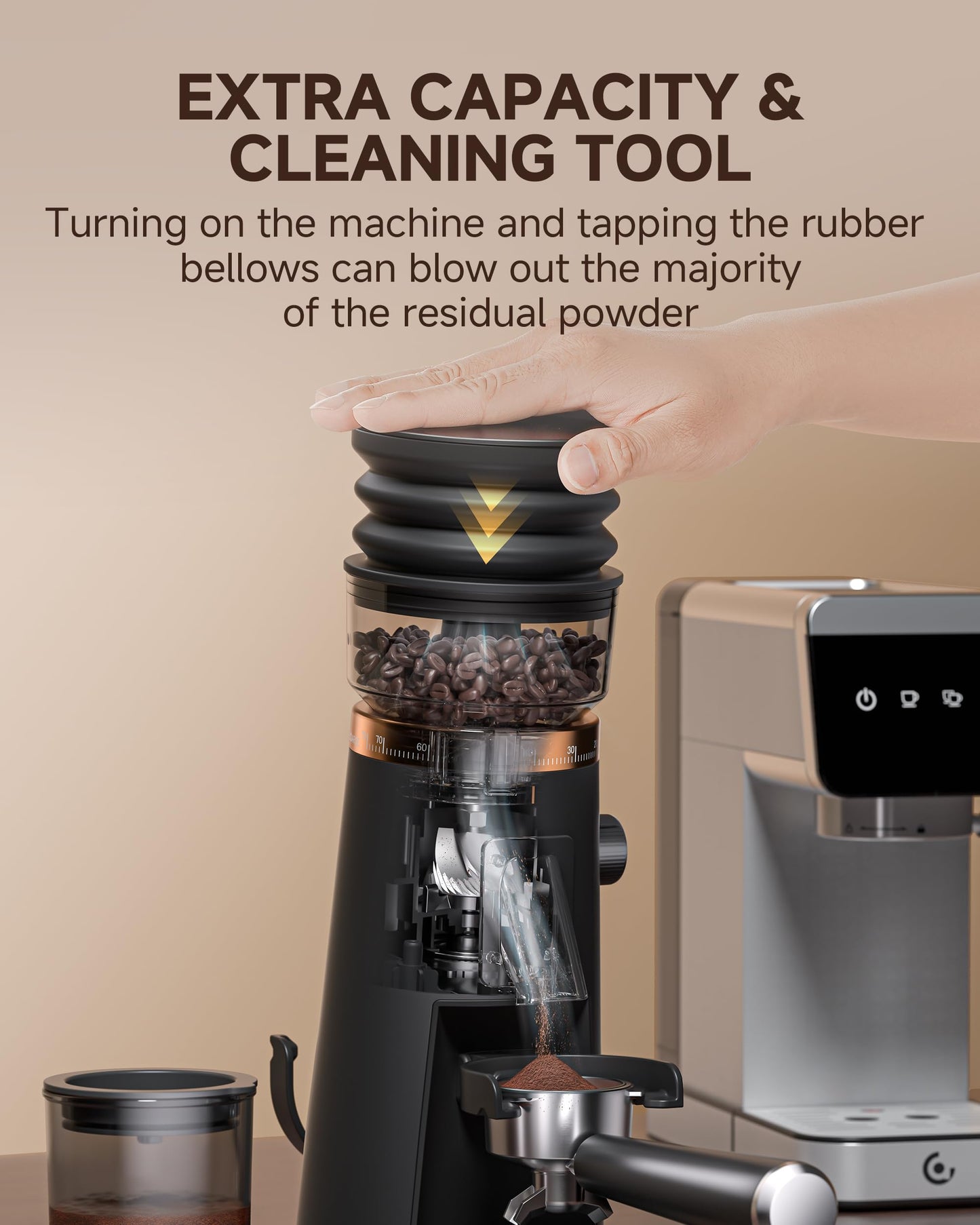 AMZCHEF Single Dose Coffee Grinder – 75 Settings Burr Grinder, 40mm Conical Burr, Anti-Static & Low-Retention Design, Quiet DC Motor with Magnetic Outlet & Vacuum Dosing Cup for Espresso, French Press