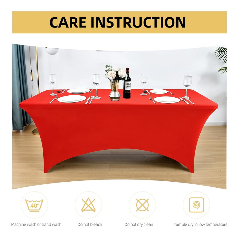 ZarzaaSik 6-Pack 8ft Red Spandex Table Covers for Rectangle Folding Tables - Washable Elastic Tablecloth - Ultimate Fitted Table Protector for Birthday Parties, Trade Shows, Banquet