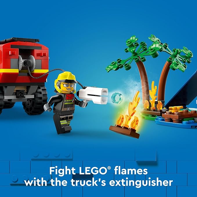 LEGO City 4x4 Fire Truck with Rescue Boat - Building Toy for Boys &amp Girls Ages 5+ - Gift for Birthdays - Truck Toy W/ 3 Minifigures - 60412
