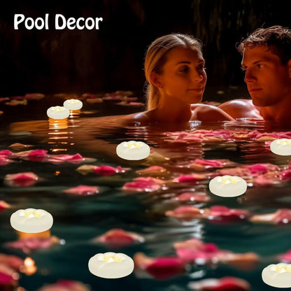 Mookray 12Pack Flameless Led Floating Candles, 3” Plastic Battery Operated Flickering Waterproof Tealights for Cylinder Vases, Centerpieces at Wedding, Party, Pool, Holiday (Warm White)