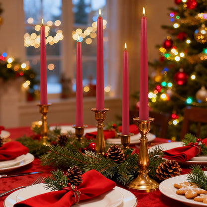 12Pack Red Taper Candles-10 inch Unscented and Dripless Dinner Candles, 8-9 Hours Burn Time, Hand Poured Tall Candlesticks-Ideal for Home Decor Weddings, Dinner Parties, Christmas Candlesticks