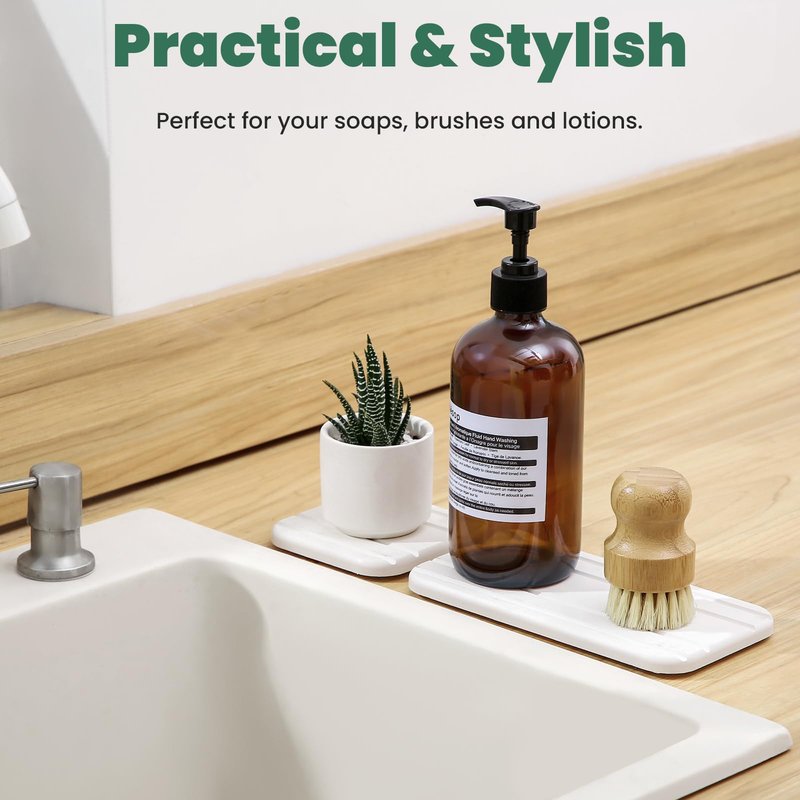 3PCS Water Absorbing Diatomaceous Earth Tray for Sink, Fast Drying Soap & Toothbrush Holders for Bathroom Counter, 1 Stone Tray, 2 Stone Coasters
