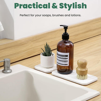 3PCS Water Absorbing Diatomaceous Earth Tray for Sink, Fast Drying Soap & Toothbrush Holders for Bathroom Counter, 1 Stone Tray, 2 Stone Coasters