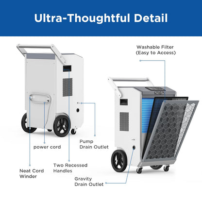 Moiswell 200 Pints Commercial Dehumidifier with Pump and Drain Hose for Basements, Heavy Duty Commercial Grade Dehumidifiers for Large Spaces, Warehouse, Industry Water Damage Unit, Auto Defrost