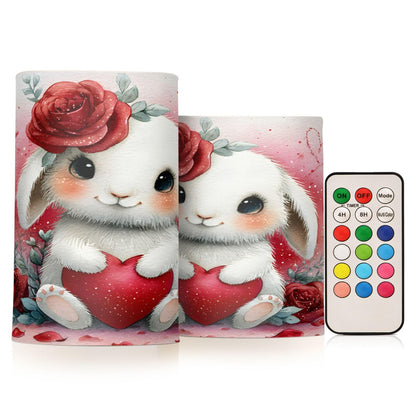 ALAZA Red Rose White Rabbit Flickering Flameless Candles Battery Operated with Remote Timer,Tea Light Candles LED Pillar Votive Candles Set of 2 for Outdoor Indoor Decorations