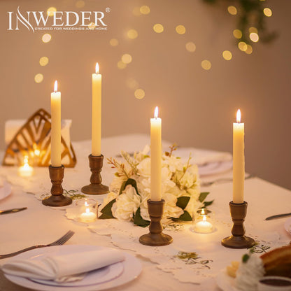 Inweder Wooden Taper Candle Holders: Wood Candlestick Holders Rustic Brown Farmhouse Fall Decor for Living Room Dinning Table Centerpiece Christmas Set of 2
