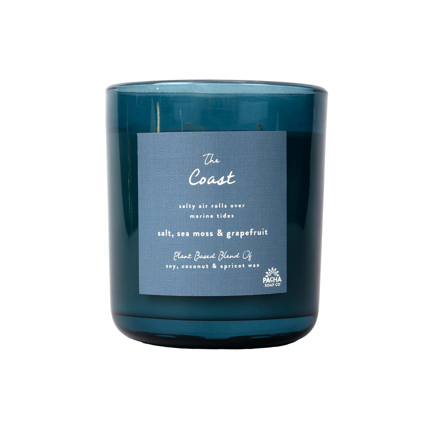 Pacha Soap Co. The Coast Candle - Salt, Sea Moss, and Grapefruit Scented, Soy, Coconut & Apricot Wax Blend, Cotton Wick, 60+ Hour Burn Time, Paraffin-Free, Recyclable, Long-Lasting, Made in USA, 12 oz