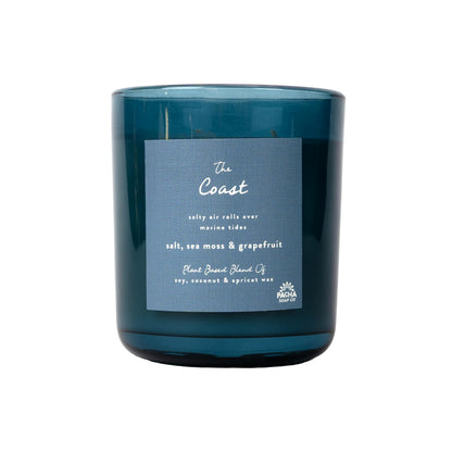 Pacha Soap Co. The Coast Candle - Salt, Sea Moss, and Grapefruit Scented, Soy, Coconut & Apricot Wax Blend, Cotton Wick, 60+ Hour Burn Time, Paraffin-Free, Recyclable, Long-Lasting, Made in USA, 12 oz