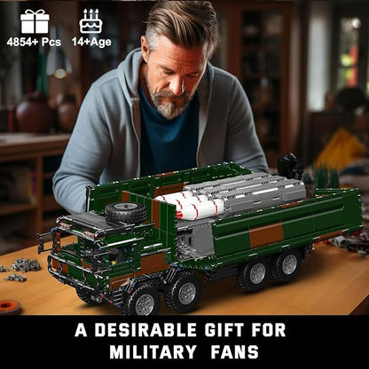 Mould King 20045 Military Vehicles Building Blocks Set RC Heavy All-Terrain Vehicle Box-Style 8X4 Missile Army Truck with 4 Motors Gift for Age 14+/Adult Collections Enthusiasts(4854+ Pieces)